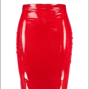 Boohoo red latex skirt
